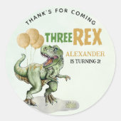 Sticker Rond Three Rex - Birthday Boy 3rd with Dinosaur Theme (Devant)