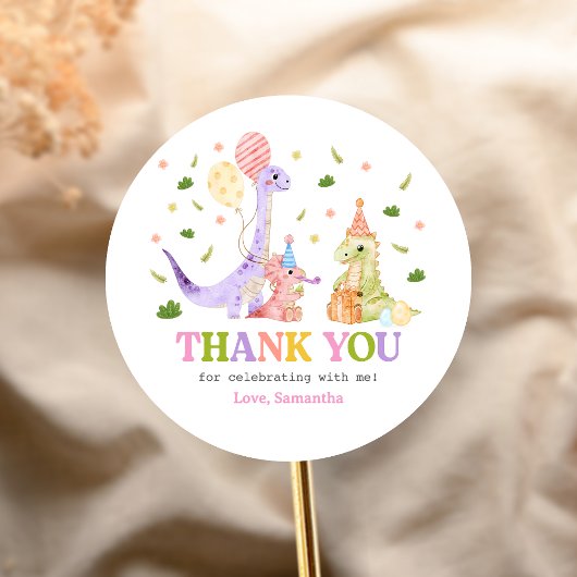 Sticker Rond Three Rex Dinosaur Birthday