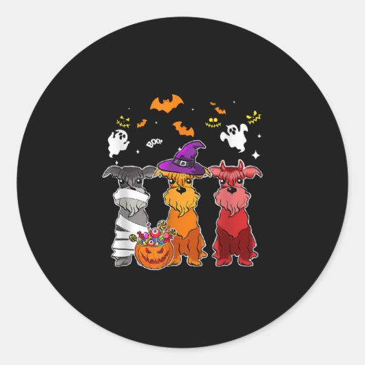 Sticker Rond Three Schnauzer Witch Hat (Devant)