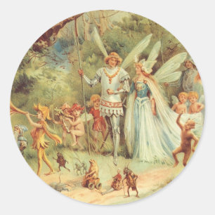Sticker Rond Thumbelina et Prince Mariage, Contes de Fées Vinta