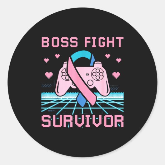Sticker Rond Thyroid Cancer Awareness Boss Fight Survivor Gamer (Devant)