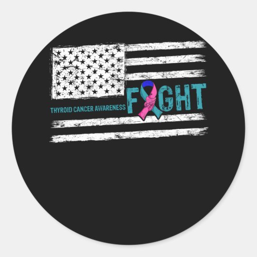Sticker Rond Thyroid Cancer Awareness Guerrier American Flag FI (Devant)