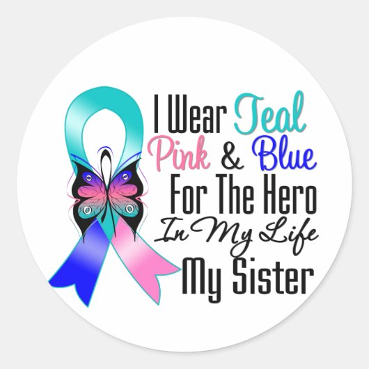 Sticker Rond Thyroid Cancer Ribbon Hero Ma Soeur (Devant)