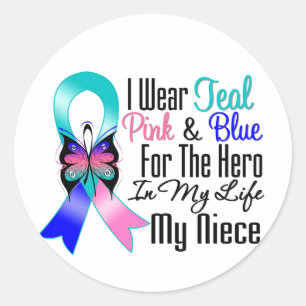 Sticker Rond Thyroid Cancer Ribbon Hero My Niece