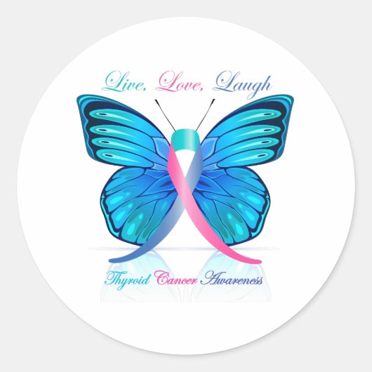 Sticker Rond Thyroid Papillon - Live Love Laugh (Devant)