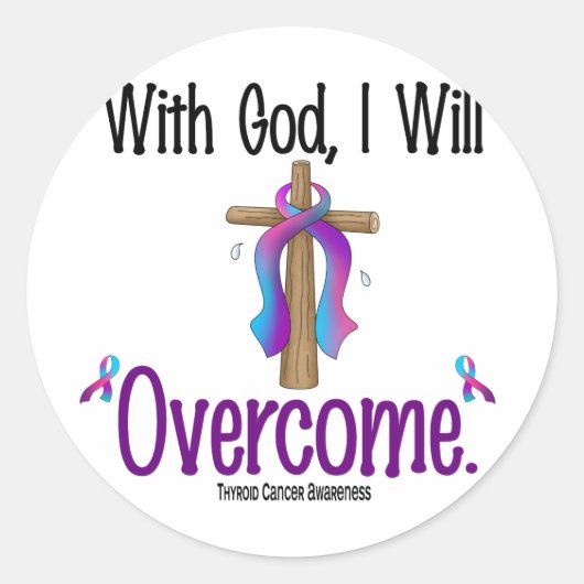 Sticker Rond Thyroïde Cancer Avec Dieu Je Vais Surmonter (Devant)