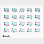 Sticker Rond Thyroïde Cancer Je Porte Fièrement Turquoise Viole (Feuille)