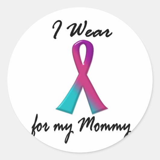 Sticker Rond Thyroïde Cancer Je PORTE THYROID RIBBON 1 maman (Devant)