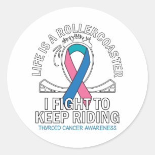Sticker Rond Thyroïde conscience cancer rose turquoise bleu rub