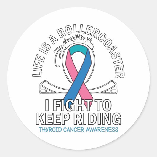 Sticker Rond Thyroïde conscience cancer rose turquoise bleu rub (Devant)
