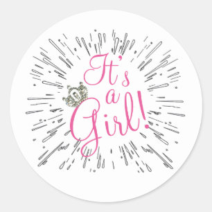 Sticker Rond Tiara "C’est une fille !" Baby shower
