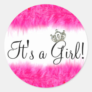 Sticker Rond Tiara "C’est une fille !" Baby shower