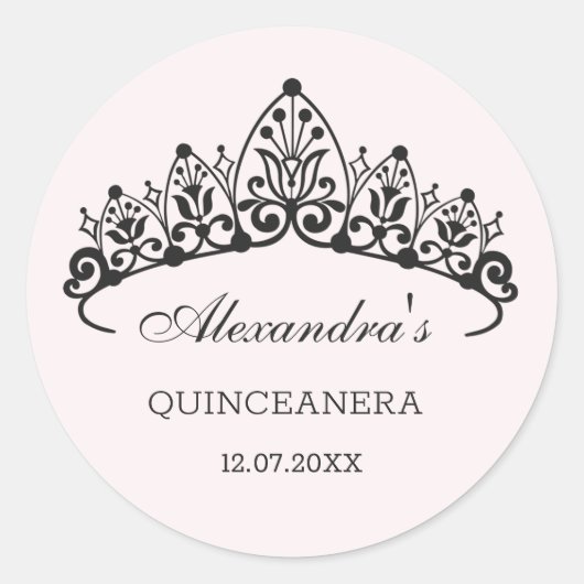 Sticker Rond Tiara noire moderne Quinceanera (Devant)
