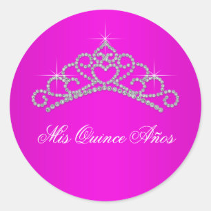 Sticker Rond Tiara Rose Chaud Doux 15 Quinceanera