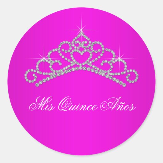 Sticker Rond Tiara Rose Chaud Doux 15 Quinceanera (Devant)