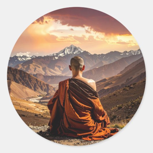 Sticker Rond Tibet - Bouddhisme - Méditation (Devant)