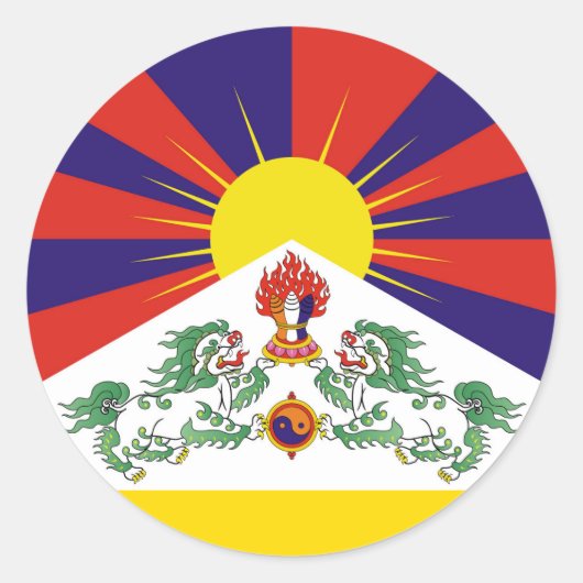 Sticker Rond Tibet, Lions de Neige, Drapeau Tibétain - L'Himala (Devant)