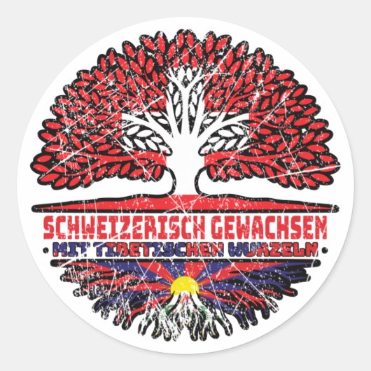 Sticker Rond Tibet Tibetisch Schweizer Schweiz Baum Wurzel (Devant)
