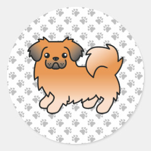 Sticker Rond Tibétain Spaniel Sable Rouge Chien de Dessin Animé