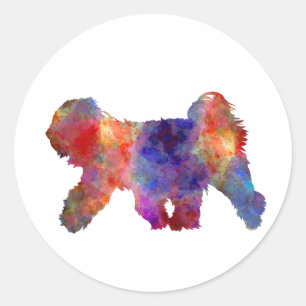 Sticker Rond Tibetan Terrier in watercolor