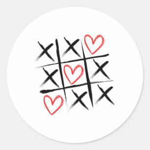 Sticker Rond Tic-tac-orteil Coeurs et croix Saint-Valentin