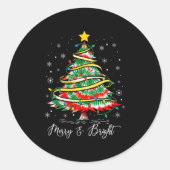 Sticker Rond Tie de Noël arbre de Noël joyeux et lumineux pour (Devant)