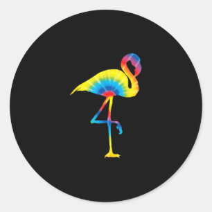 Sticker Rond Tie Dye Flamant rose arc-en-ciel Imprimer Oiseau A