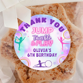 Sticker Rond Tie Dye Gymnastique Jump Jouer Merci d'anniversair