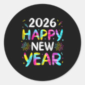 Sticker Rond Tie Dye Happy New Year 2026 Family Matching New Ye (Devant)