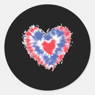 Sticker Rond Tie Dye Heart Usa Drapeau Couleurs Bleu Rouge Et B