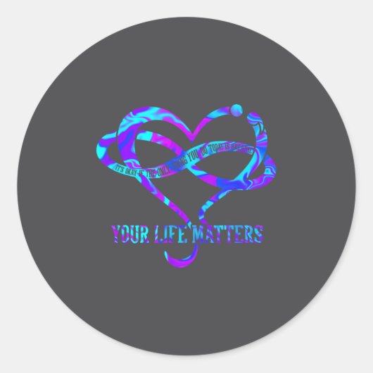 Sticker Rond Tie Dye Heart Your Life S Suicide Prevention Aware (Devant)