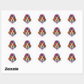Sticker Rond Tie Dye Hippie Beagle Hippie Paix amour chien (Feuille)