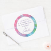 Sticker Rond Tie Dye Merci Fête d'anniversaire Favoriser (Enveloppe)
