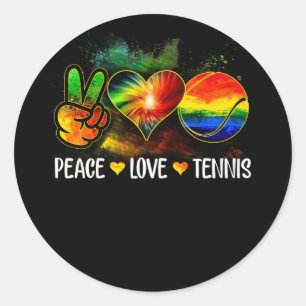 Sticker Rond Tie Dye Peace Love Tennis Tennis Lover Jour
