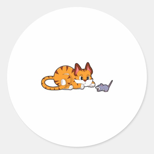 Sticker Rond Tiger chat avec souris (Devant)