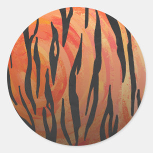 Sticker Rond Tiger chaud orange et noir