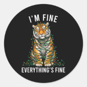 Sticker Rond Tiger Christmas I'm Fine Everything Is Fine Wildli (Devant)