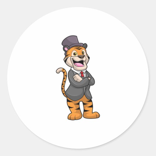 Sticker Rond Tiger comme chambre avec veste et Casquette (Devant)