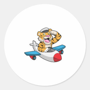 Sticker Rond Tiger comme pilote dans l'avion