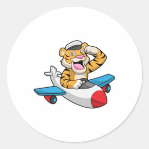 Sticker Rond Tiger comme pilote dans l'avion
