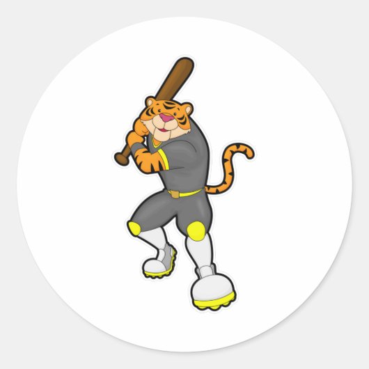 Sticker Rond Tiger en baseball avec batte de baseball (Devant)