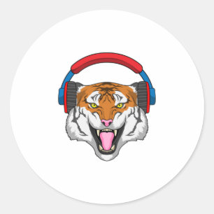 Sticker Rond Tiger en musique avec casque