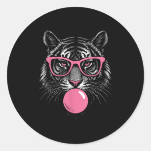Sticker Rond Tiger Face Nk Sungles Wild Animal Jungle Femmes Gi