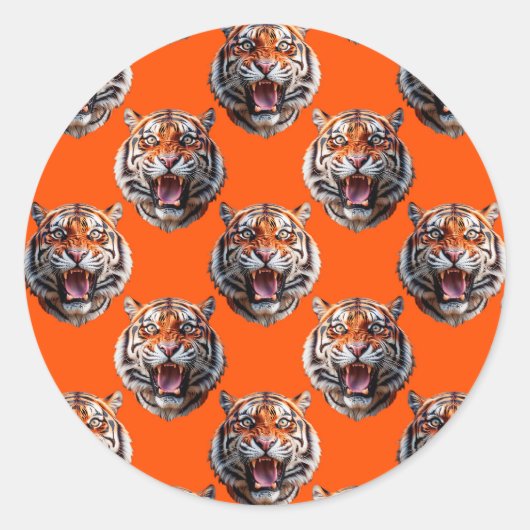 Sticker Rond Tiger Head Pattern Design Orange  (Devant)