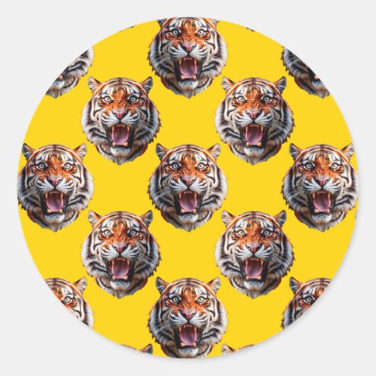 Sticker Rond Tiger Head Pattern Design Yellow  (Devant)