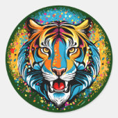 Sticker Rond Tiger Head Rainbow colors paint stains (Devant)