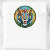 Sticker Rond Tiger Head Rainbow colors paint stains (Sac)