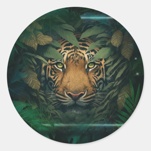 Sticker Rond Tiger hiding in Foliage                (Devant)