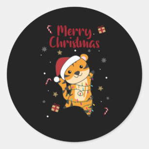 Sticker Rond Tiger Noël Neige hiver Animaux Tiger