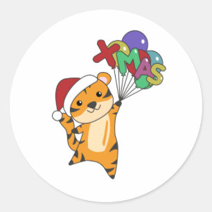 Sticker Rond Tiger Noël Neige hiver Animaux Tiger